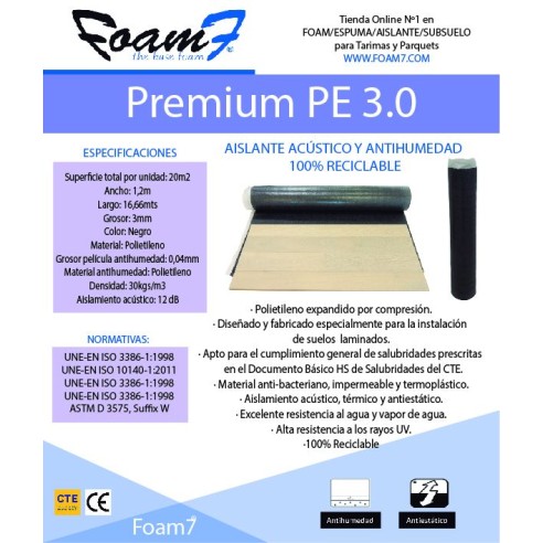Base Aislante Premium PE 3.0 De 3mm - Rollo 20m2