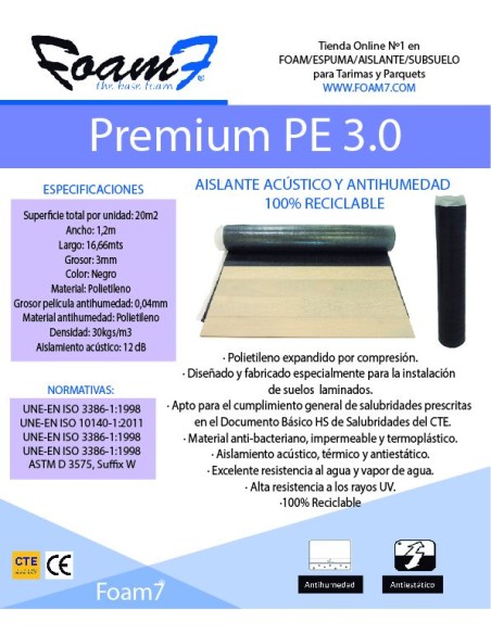 Base Aislante Premium PE 3.0 De 3mm - Rollo 20m2